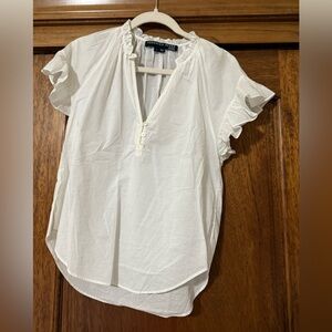Veronica Beard White Flutter Sleeve Blouse